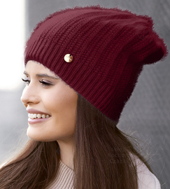 Czapka zimowa, damska, Loana, z angorą, bordowy, 55-58 cm