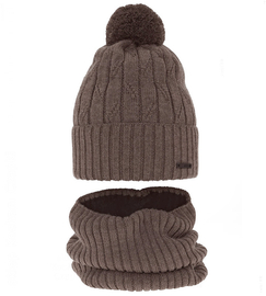 Czapka i komin merino dla chłopca, polar, Latero, brązowy (09), 55-58 cm