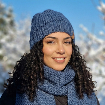 Zimowy komplet: czapka z polarem i długi szal zimowy Gisele, niebieski jeansowy, 54-56  cm