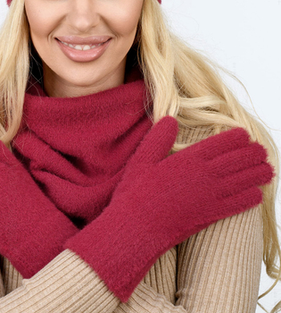 Czapka, komin i rękawiczki, damski komplet zimowy, Bernata, bordowy, 55-60 cm