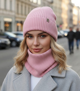 Czapka i komin dla dziewczynki, 100% merino, Temira, różowy, 53-56 cm