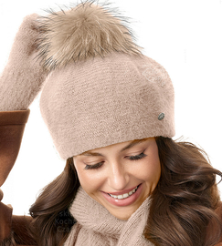 Beret damski zimowy, angora, Dimmis, beżowy, 56-60 cm