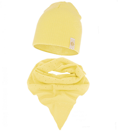 Czapka i chusta dla dziewczynki, na wiosnę / jesień, dzianina, Nabche, żółty, 50-53 cm