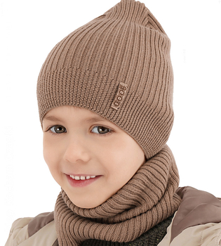 Czapka i komin dla chłopca, jesienny/wiosenny komplet, 100% wełna merino, Shetter, czarny, 51-53 cm