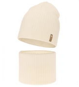 Czapka i komin merino, jesienny/wiosenny komplet, 100% merino, Siechel, kremowy, 54-56 cm