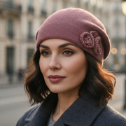 Czapka zimowa damska, beret pieczarka, Tesoni v.3, róż eozyna, 55-57 cm