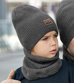 Komplet jesienno-zimowy dla chłopca, czapka i komin, Ozieri, grafitowy, 52-56 cm