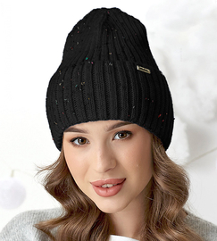 Czapka zimowa damska, modna, Caletta, czarna, 55-60 cm