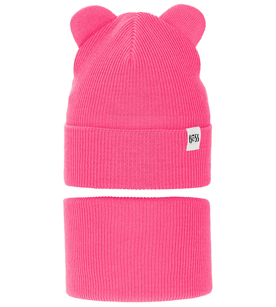 Komplet wiosenny/jesienny dla dziewczynki, czapka i komin, róż neonowy, Jakra, 48-50 cm
