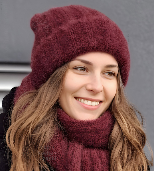 Czapka i szalik damski, komplet zimowy, Livona, bordowy, 56-59 cm