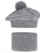 Beret i komin dla dziewczynki, zimowy komplet, Akcja, szary, 50-54 cm