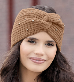 Opaska damska, wełniana, zimowa, Kardiga, karmelowa, 56-60 cm