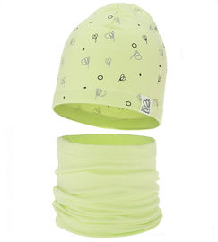 Komplet wiosenny-jesienny, dla dziewczynki, czapka i komin, Rioffia, limonka, 48-50 cm