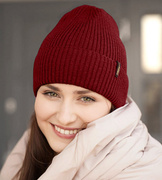 Czapka zimowa damska, wełna merino, Geman, czerwony ciemny, 56-58 cm