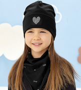 Czapka i chustka, wiosenna/jesienna, komplet dla dziewczynki, Casnia, czarny, 52-54 cm