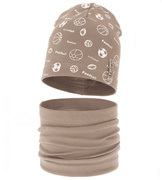 Czapka i komin dla chłopca, komplet wiosenny/jesienny, Loapo, beżowy, 52-54 cm