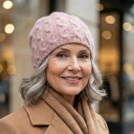 Czapka damska z wełny merino i kaszmiru, jesienna/zimowa, Elitana, różowa, 54-56 cm