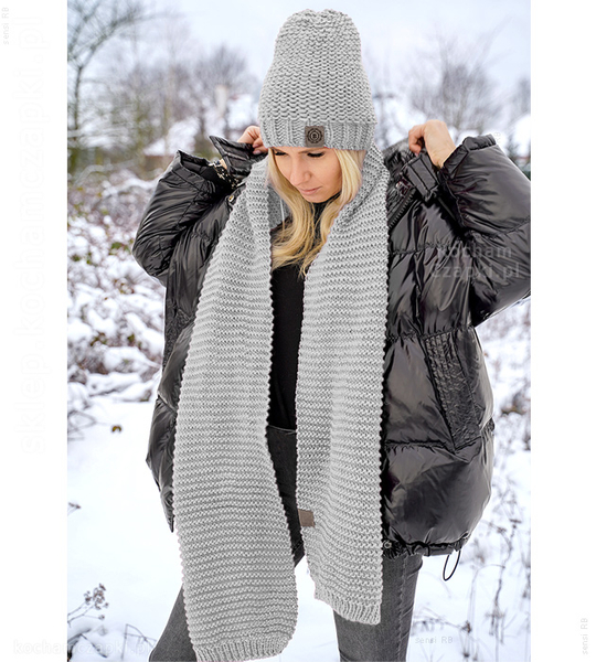 Czapka i szalik, komplet damski zimowy, Gisele, pudrowy róż, 54-56 cm