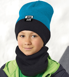 Młodzieżowa czapka i komin na zimę Bergno, czarny + turkus, 55-58 cm