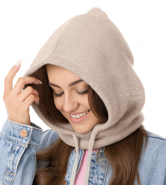 Kominiarka damska, kaptur zimowy wełniany, Ruanna, beżowy, 55-60 cm