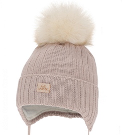 Czapka niemowlęca na zimę dla dziewczynki, merino, Sabma, bezowy (04) , 38-40 cm