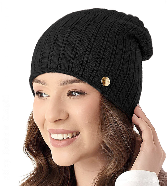 Czapka zimowa, damska smerfetka, Dorren, czarna, 55-57 cm