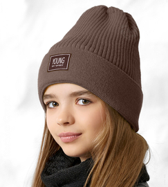 Czapka dziewczęca, prążkowana dzianina na zimę  Annika  rozm. 52-56 cm