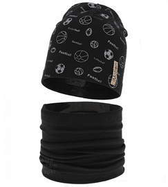 Czapka i komin dla chłopca, komplet wiosenny/jesienny, Loapo, czarny, 52-54 cm