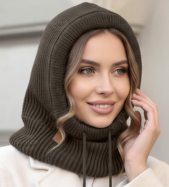 Komin z kapturem damski, kominiarka damska, Gaurina, brązowy (I), uniwersalny