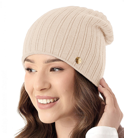 Czapka zimowa, damska smerfetka, Dorren, jasny beżowy, 55-57 cm