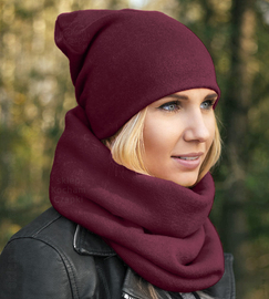 Czapka damska i komin z dzianiny, komplet damski Benita II, bordowy, 55-57 cm