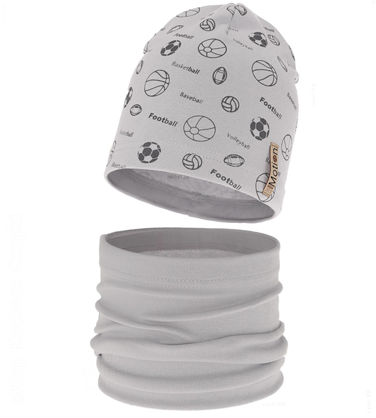 Czapka i komin dla chłopca, komplet wiosenny/jesienny, Loapo, szary, 52-54 cm