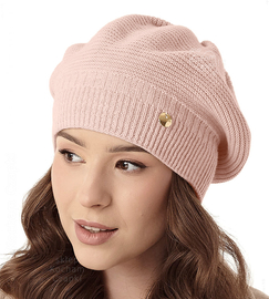 Czapka damska zimowa, beret, Vidalora, róż pudrowy, 56-59 cm