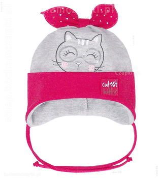  Wiązana czapeczka bawełniana wiosenna/jesienna, Cutest Kitty dla dziewczynki  rozm. 42-45 cm