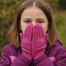 Rękawiczki dla dziewczynki, dotykowe do telefonu, R158, róż melanż, 8-12 lat