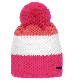Czapka zimowa z pomponem, sportowa, kolorowa, Ranuto, róż + biały, 54-56 cm