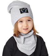 Czapka i chustka dla dziewczynki, komplet wiosenny-jesienny, szary, Mimmi, 44-47 cm