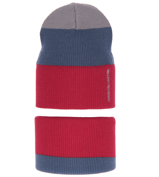 Komplet wiosenny/jesienny dla chłopca, czerwony + niebieski , czapka i komin, Nobo, 50-54 cm