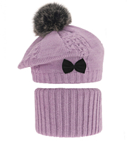 Beret zimowy i komin dla dziewczynki, Omara, fioletowy, 52-54 cm