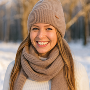 Komplet zimowy damski, czapka i szalik,  z wełną merino, Alyssa, beżowy (05) , 56-60 cm