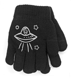 Rękawiczki dla chłopca, ocieplane, pięciopalczaste, Ufo, czarne, 3-5 lat
