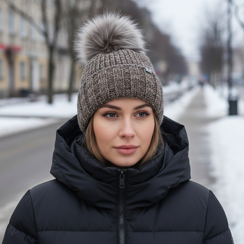 Piękna zimowa czapka damska, Soffia, beżowy melanż, rozm. 55-57 cm