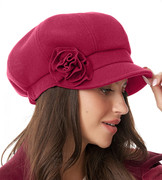 Kaszkiet damski, beret z daszkiem, zimowy, Granja, malinowy, 57-58 cm