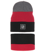 Czapka i komin dla chłopca, komplet wiosenny jesienny, czarny + czerwony, Robneo, 46-50 cm