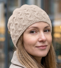 Czapka damska z wełny merino i kaszmiru, jesienna/zimowa, Elitana, beżowa jasna, 54-56 cm