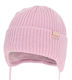 Czapka niemowlęca na zimę dla dziewczynki, merino, Nissia, różowa, 36-38  cm