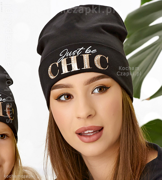 Czarna wiosenna czapka młodzieżowa, dla dziewczynki, Chic, 52-54 cm