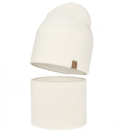 Czapka i komin dla dziewczynki, jesienny/wiosenny komplet, 100% wełny merino, Croana, śmietankowy, 52-54 cm