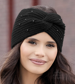 Opaska damska, wełniana, zimowa, Kardiga, czarny, 56-60 cm