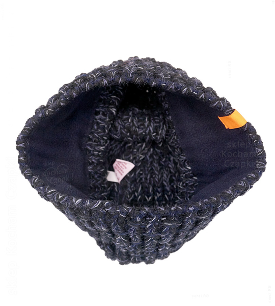Czapka zimowa smerfetka, czarny granat melanż, Anisja, 54-56 cm